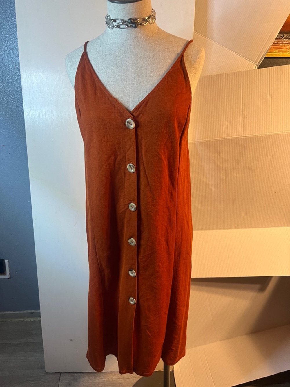 Zara Rust Button-Front Midi Slip Dress